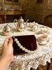 YSL Red Velvet Cosmetic Bag, Handcrafted Into a Pearl Chain Handbag, a Stylish Casual Bag