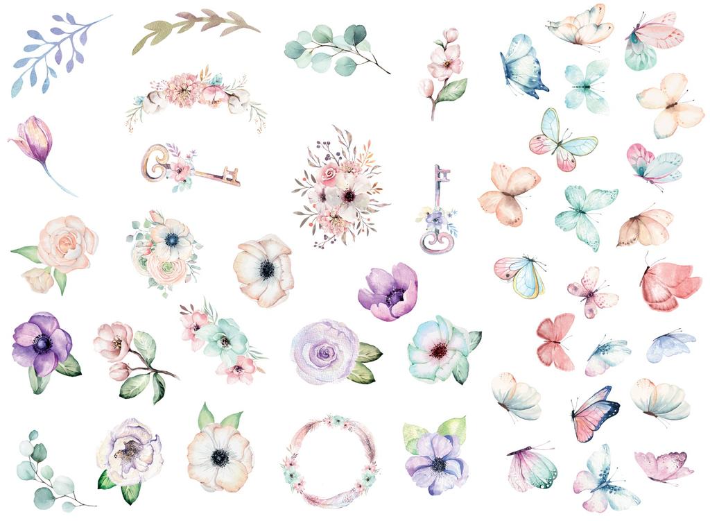 Boho Paper Shapes Butterflies Flowers 50 Pcs