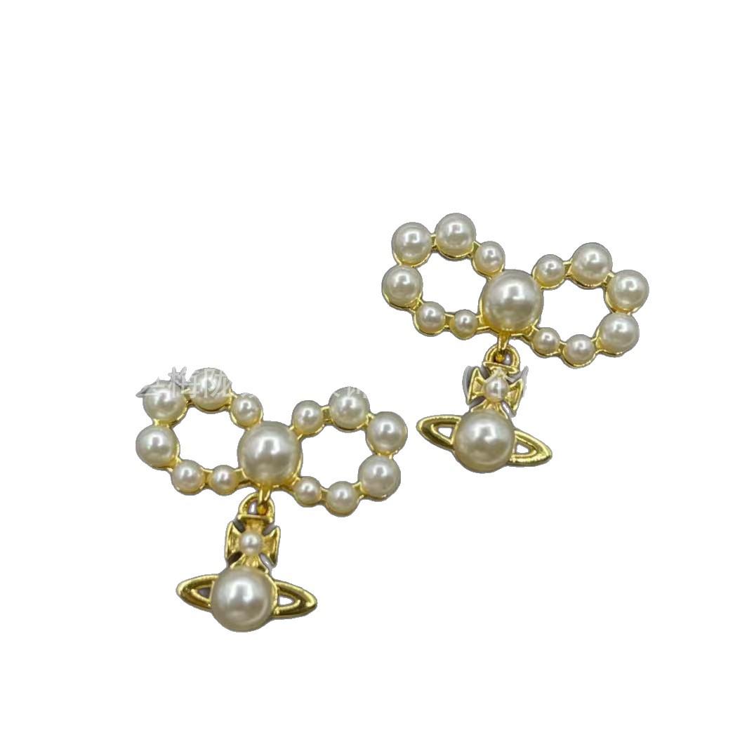 Элегантные серьги-пусеты с подвеской «Сатурн» с жемчужным бантом - Модные, Роскошные, Универсальные