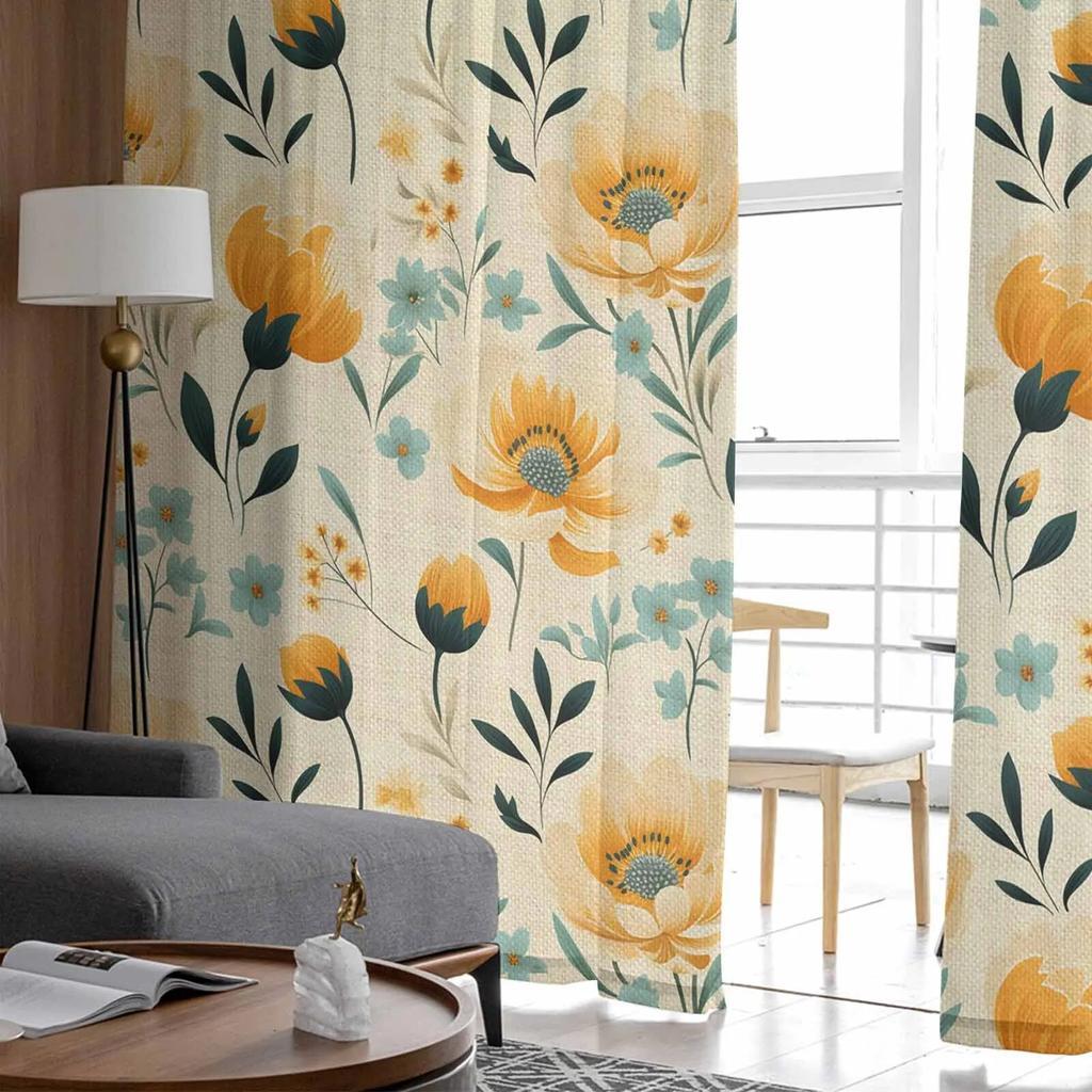Blumen Blätter Vintage Gardinen für Wohnzimmer Küche Fenster Vorhänge Schlafzimmer Tüll Voile Vorhänge