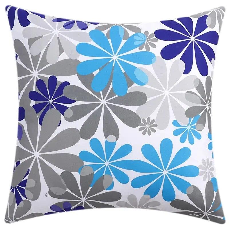 45x45cm Blue Floral Print Cushion Cover Geometric Stripe Throw Pillow  Sofa Office Seat Car   Home Decor