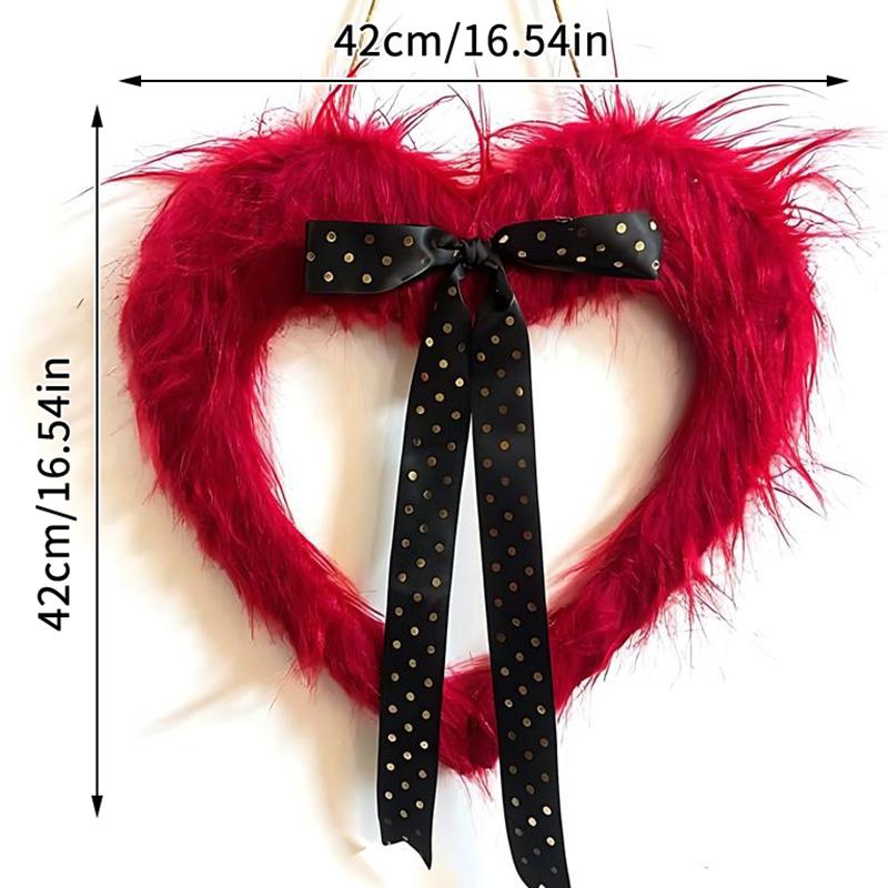 

*Red Feather Heart Wreath - Handmade Valentine s Day Wreath - Lightweight Fuzzy Indoor Home Wall Decoration And Front Door Decor червоний