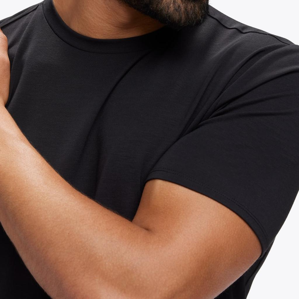 Hoka One One Essential Tee Solid Color Round Neck Slim Fit Short Sleeve T-Shirt Men Tops Black 1141757-BLK