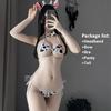 Sexy Cow Bikini Set Women Erotic Lingerie Cartoon Cosplay Costume Maid Swimsuit Cute Milk Cow Printing Bra Panty Stocking
