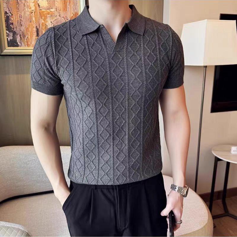 Sommer Casual High-End Poloshirt für Herren, Britisch Retro Button-Up Business Leicht und Atmungsaktiv Umlegekragen Kurzarm T-Shirt