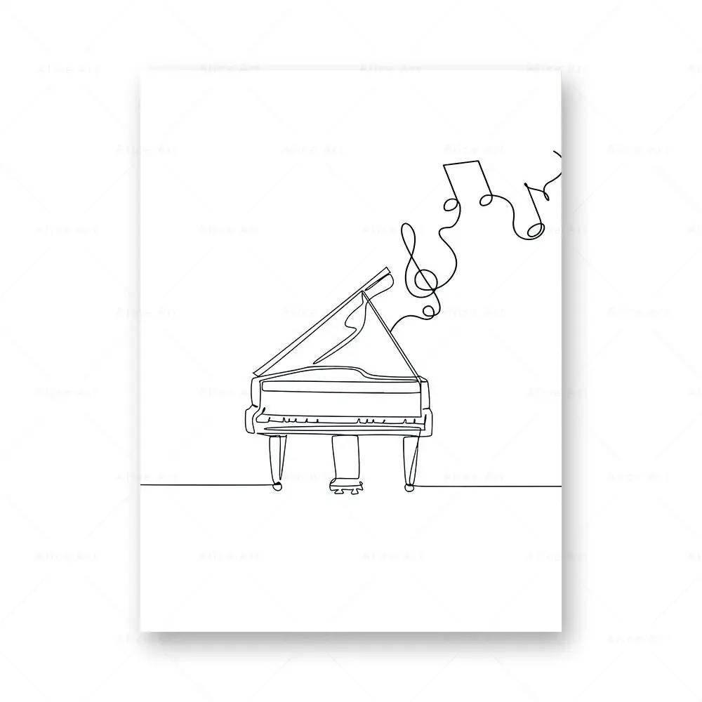Draw Wall Art Canvas Poster Music Print Nordic Piano Guitar Saxophone Line Abstract Minimalist Painting Picture Living Room Deco