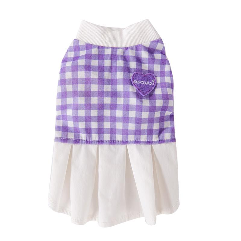 Love Checkerboard Dress Dog Skirt Spring and Summer Small Dog Clothes Teddy Pomeranian Pet Clothing