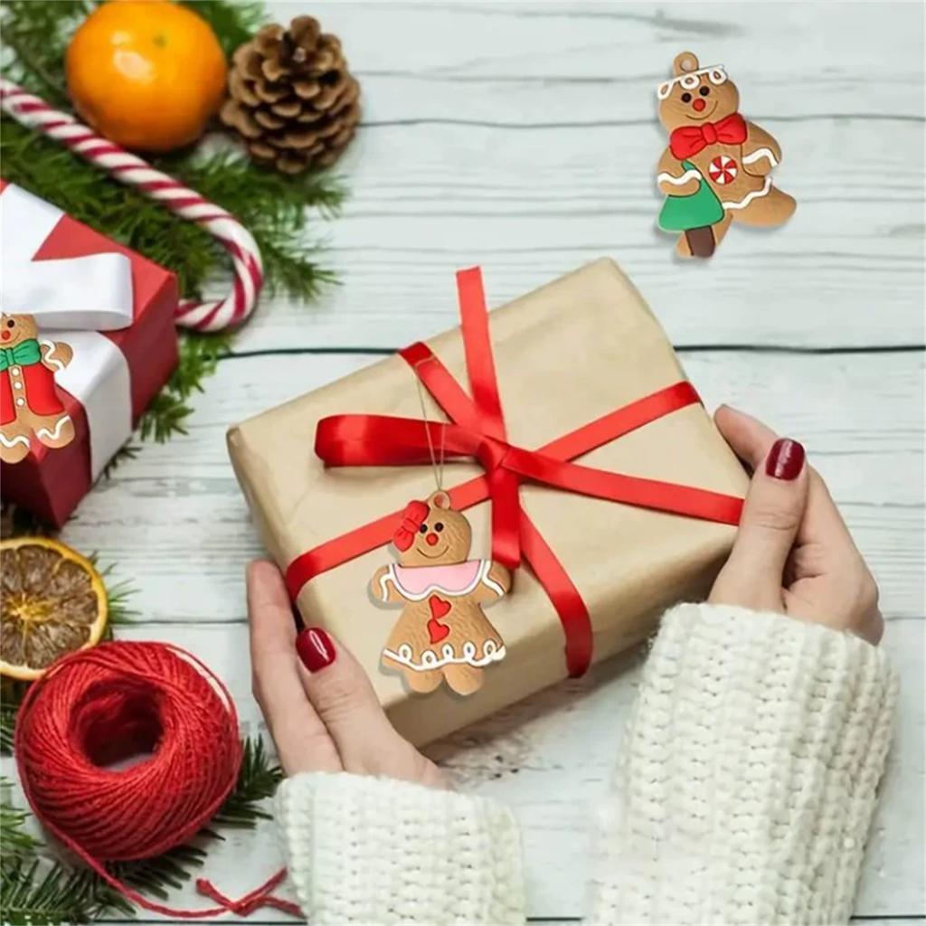 12pcs  Ornaments For Christmas Tree, Assorted Plastic Gingerbread Figurines Ornaments, Christmas Tree Hanging Decorations, 3 Inch Tall2D