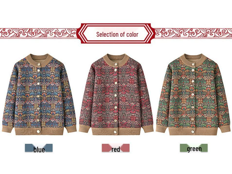 Women's Fleece-Lined Knitted Cardigan - Warm Autumn Winter Jacket for Elderly Ladies