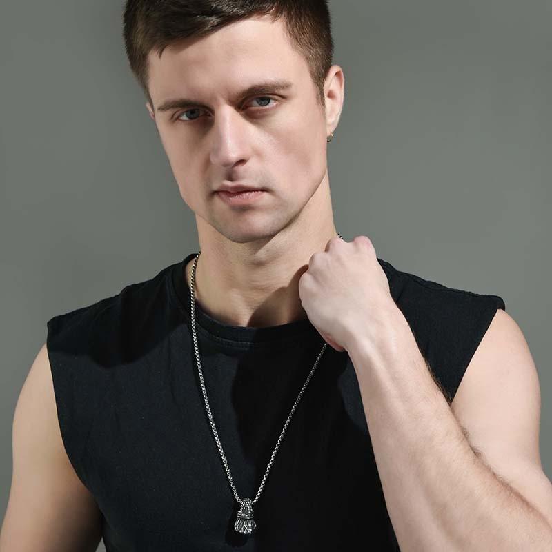 Mens Cool Titan Steel Necklace With Eyecatching Fist Pendant For Contemporary Statement Fashion