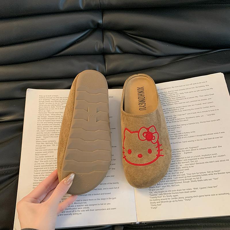 

Flat bottom cute non-slip women s outer wear 2025 new soft bottom bag head slippers comfortable retro versatile cartoon animation 40 хаки
