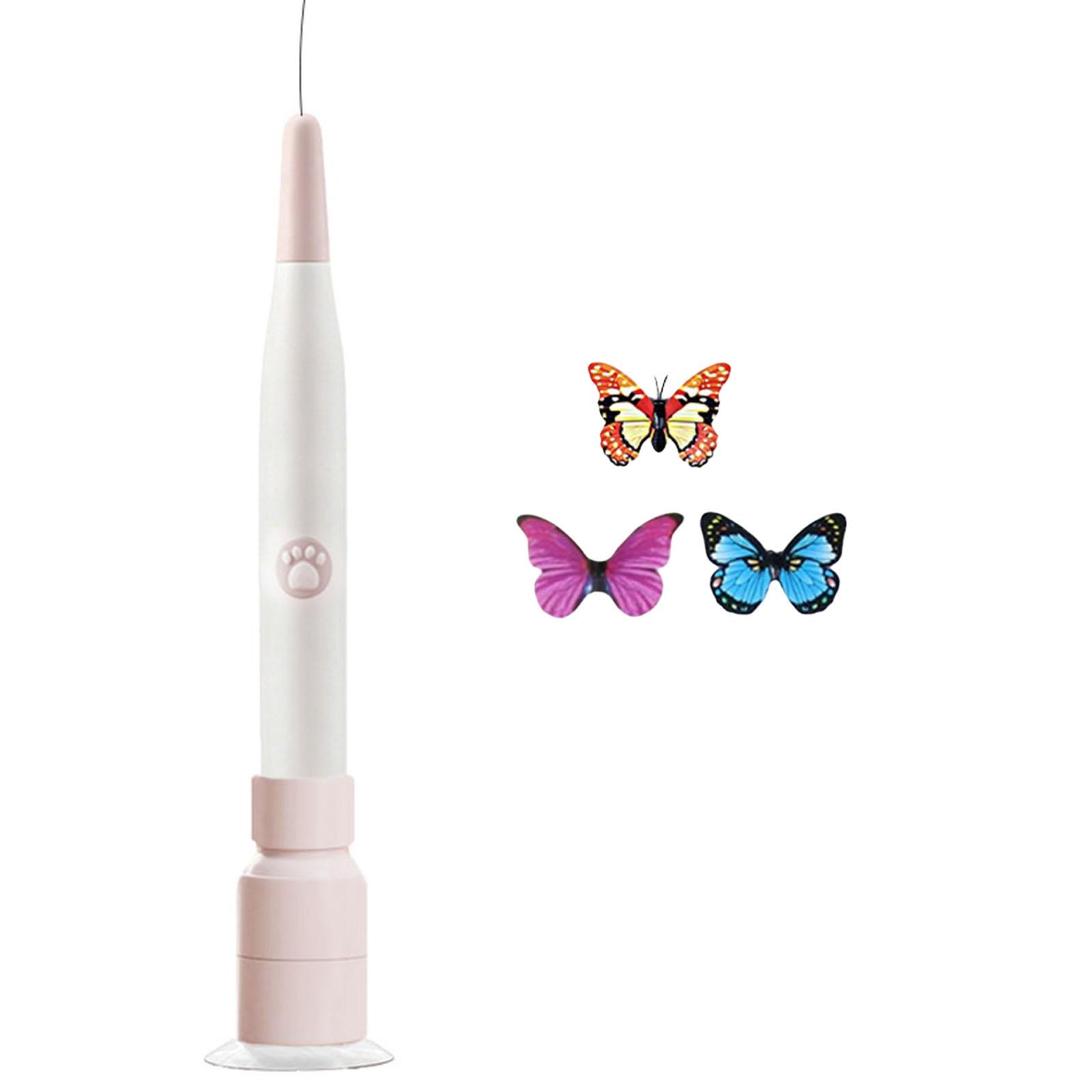 Electric Switchable Butterfly Pattern Cat Teasing Stick Butterfly Cat Teaser Stick for Pet Training Exercising & Playing Fun