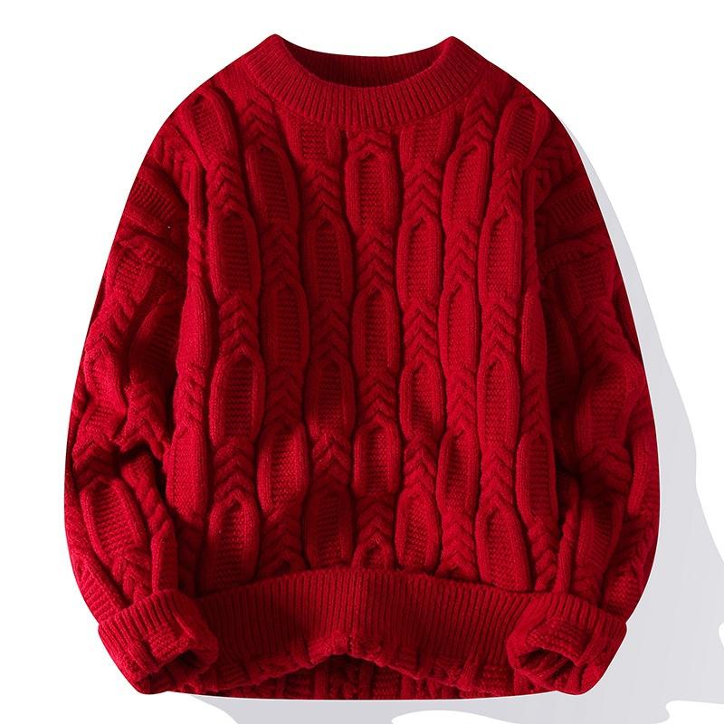 Crew Neck Sweater Men's Casual Loose Thickened Autumn and Winter Warm Pullover Bottoming Knitted Sweater