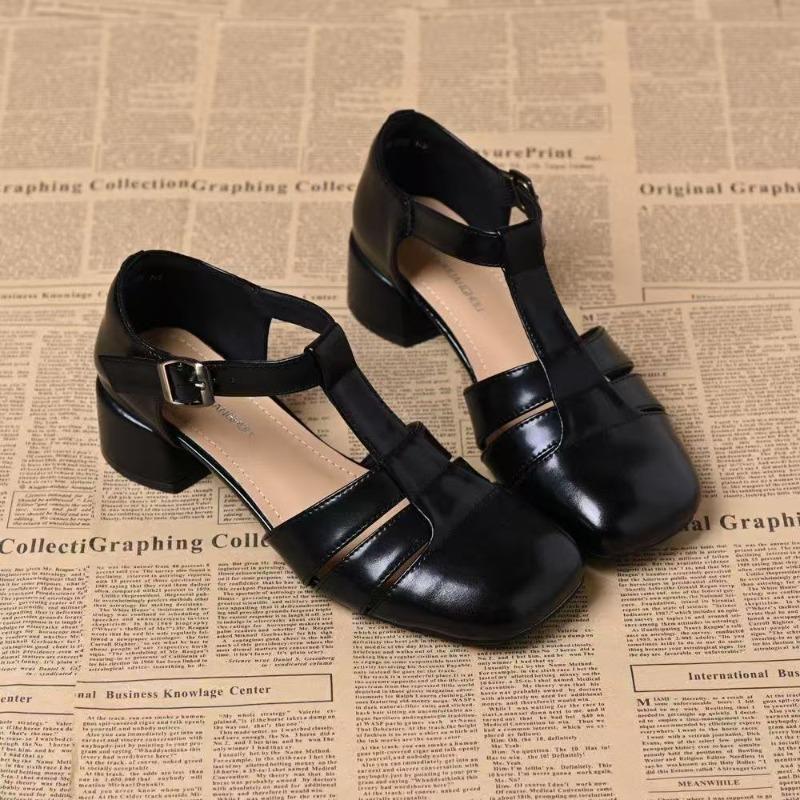 Comfortable Bag Head Sandals Women's Summer Hollow Retro Hollow Shoes One Word with Versatile Thick Heel Sandals