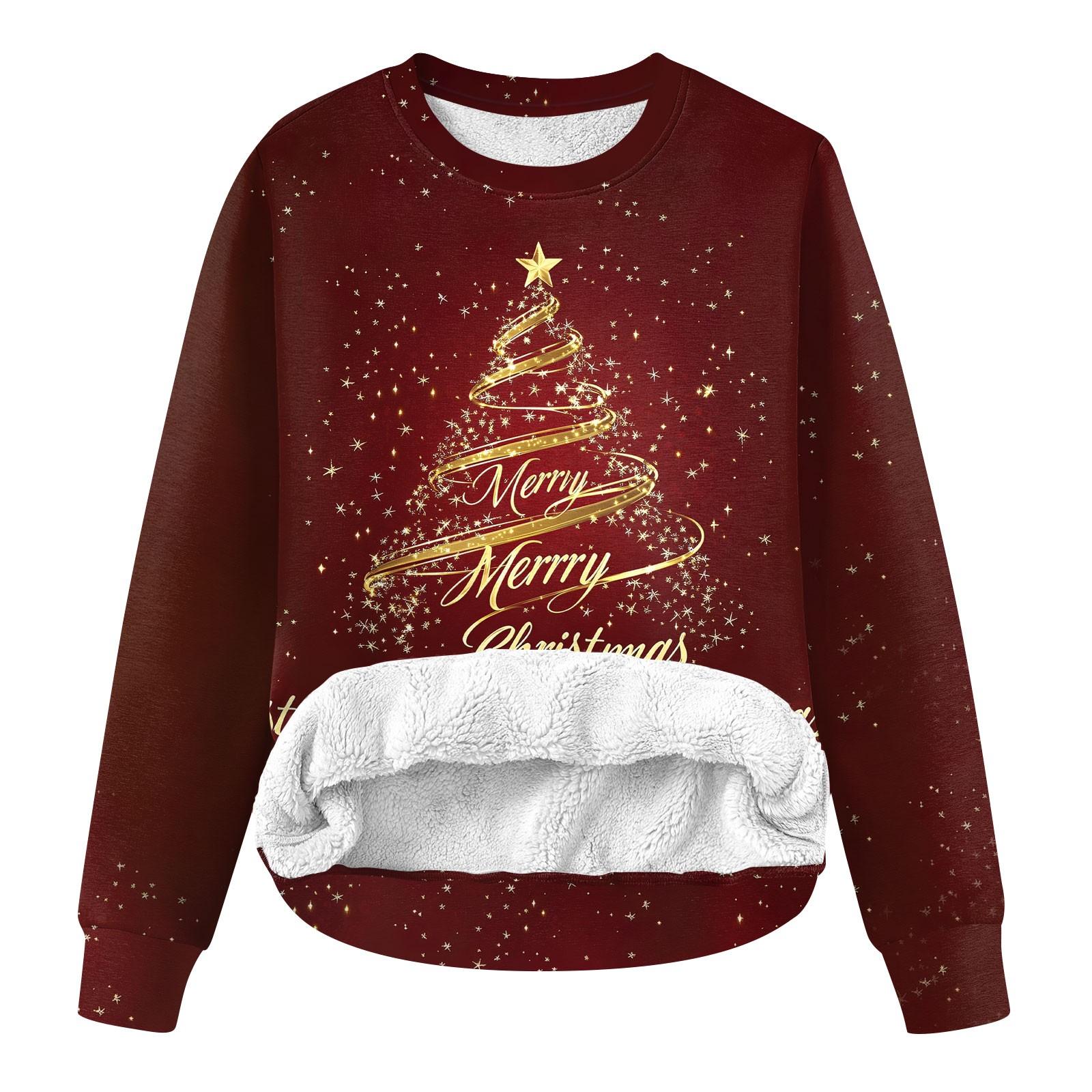 

Женская повседневная модная зимняя толстовка с круглым вырезом и рождественским принтом из плюша XXXL
