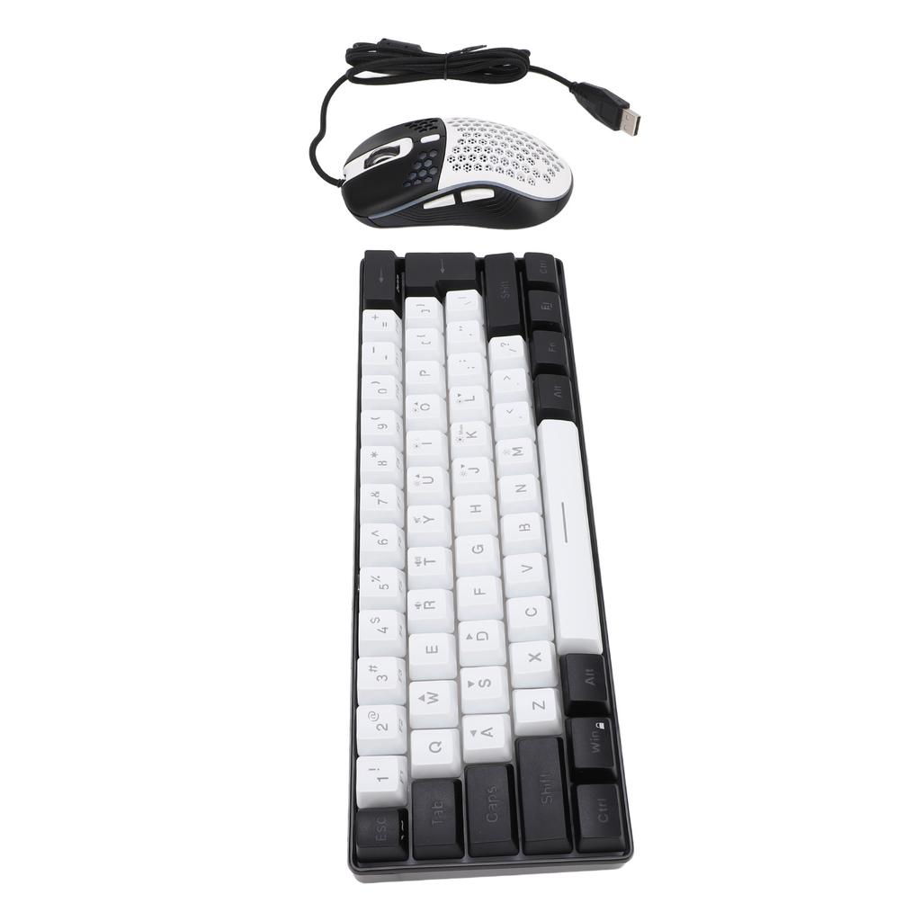 61 Key RGB Illuminated Keyboard with Mouse Multi Color LED Backlit Wired Gaming Keyboard for Tablet Laptop White Center