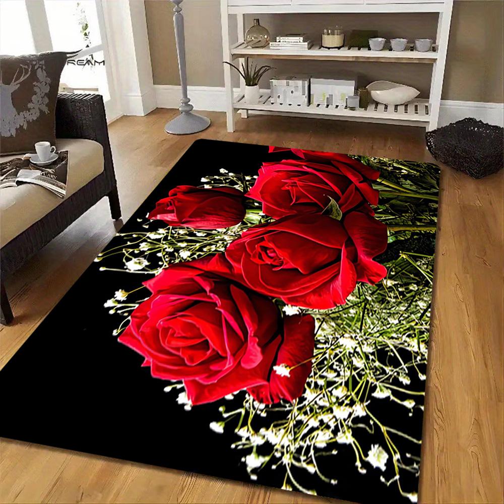 Blue Rose Floral Pattern Decoration,Carpet,Living Room,Bedroom, Non-slip,Square Rug