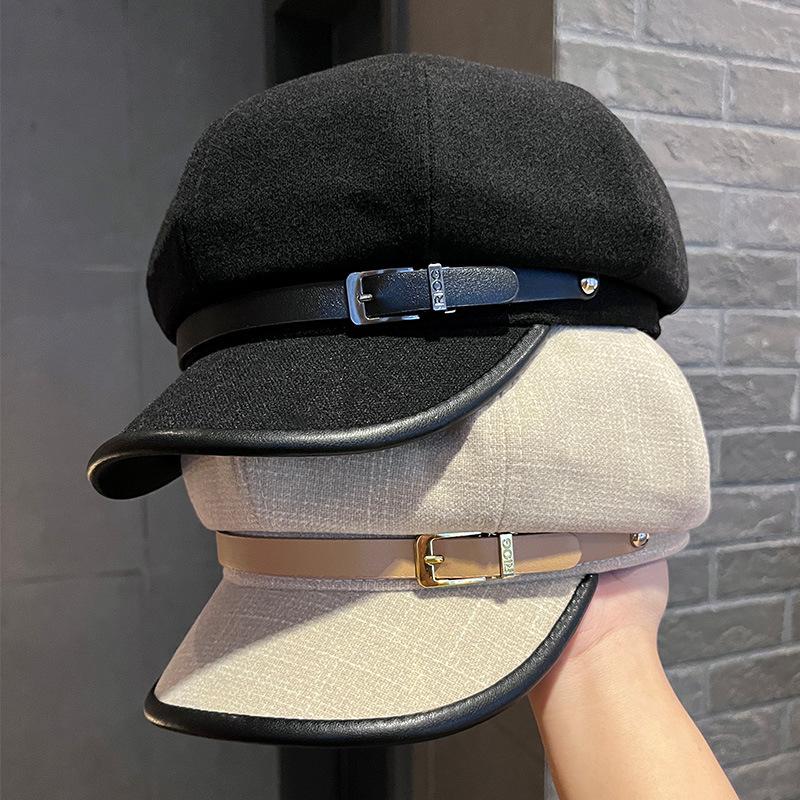 Japanese new belt octagonal hat children's autumn and winter big head circumference British retro versatile face newsboy hat