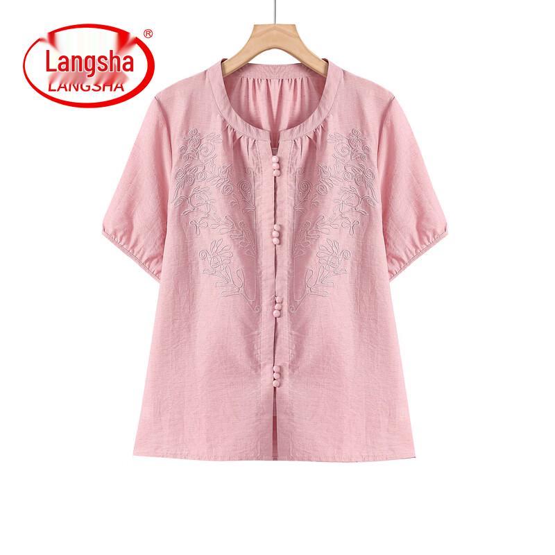 LangSha New Chinese Style Mom s Summer Cotton Linen Shirt 3XL