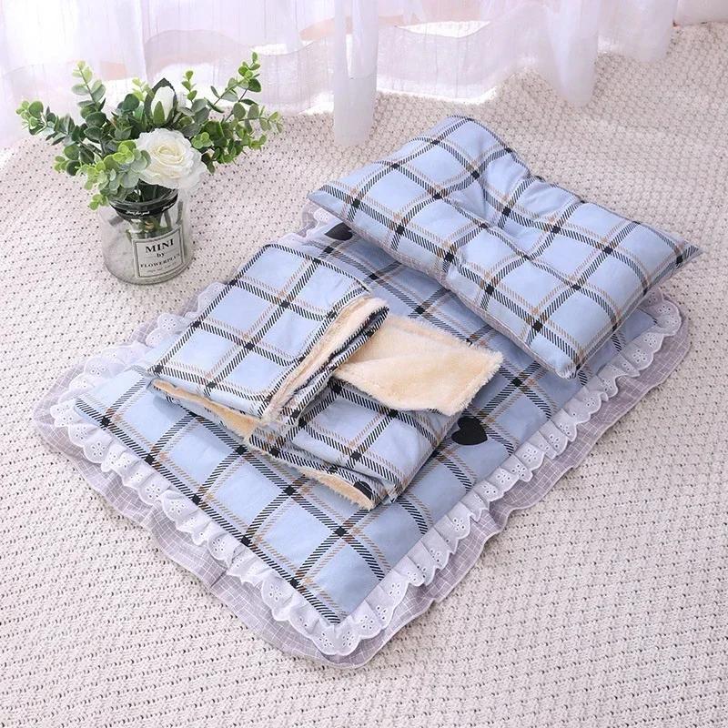 

Милая кошачья лежанка с подушкой Универсальное гнездо принцессы Собачья будка Подушка для питомца Маленькая Средняя Кровать для сна кошки Одеяло для питомца 3 шт./набор S 35X50cm