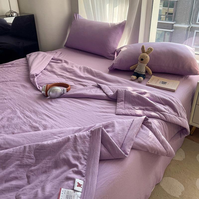 Lightweight Soybean Fiber Summer Quilt Set - Breathable Washed Cotton Comforter for Air Conditioner, Machine Washable Solid Color Bedding