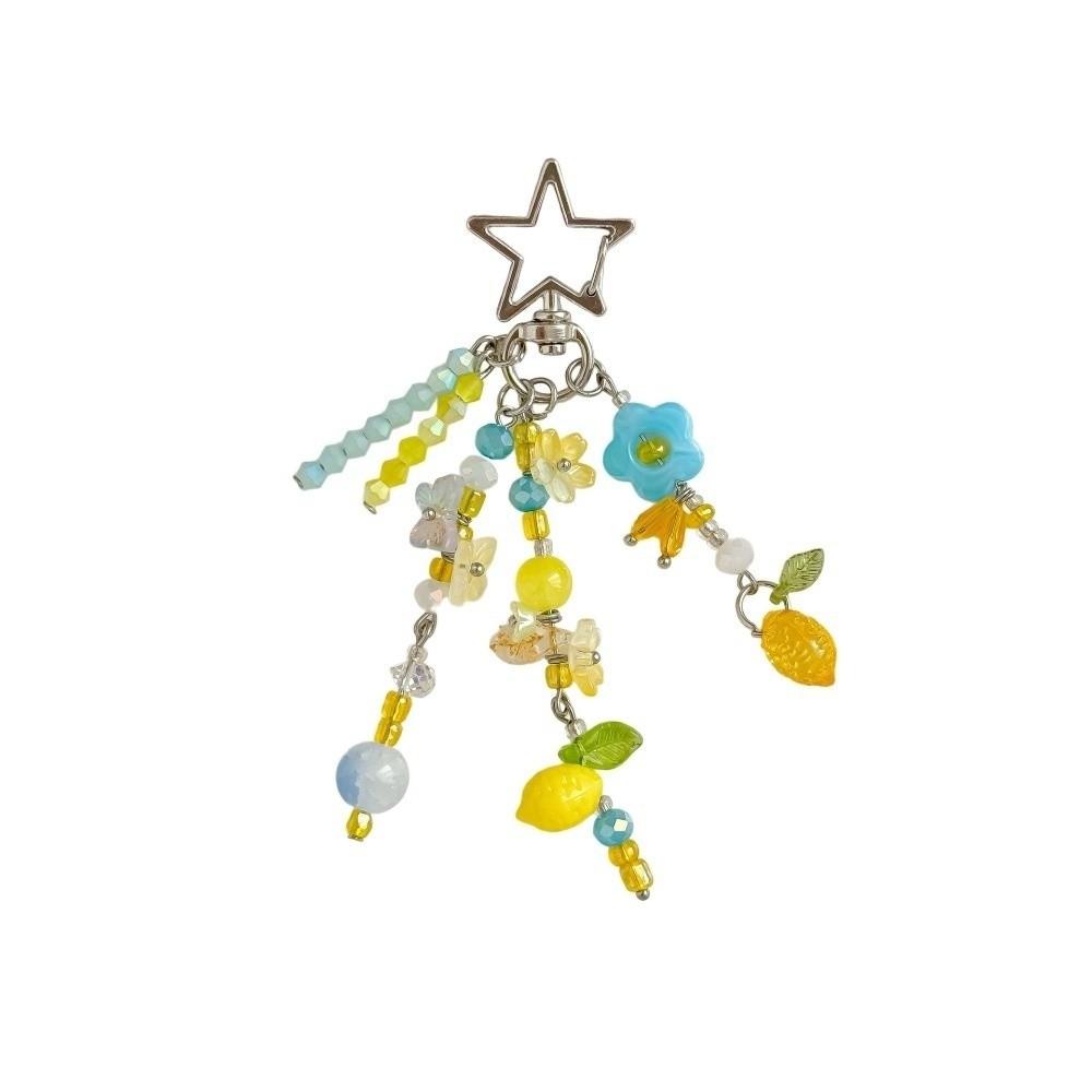 Acrylic Beads Bag Charms Colorful Floral Star Tassel Key Chain Beaded Hanging Girls Gifts