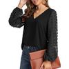 Women S V Neck Long Sleeve Chiffon Blouse Jacquard Loose Top