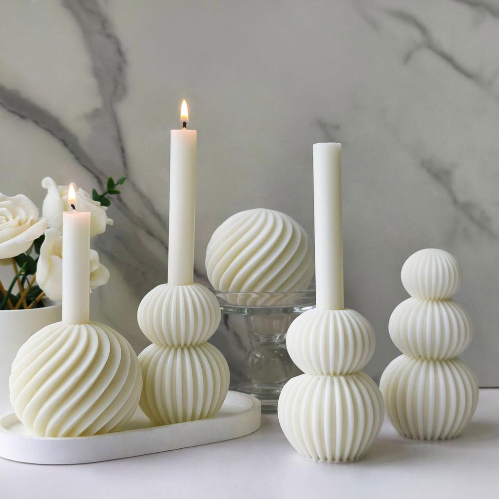 Elegant Geometric Sphere Candle Mold Sturdy Resin Plaster Striped Sphere Candle Mold for DIY Enthusiasts Home Ornament