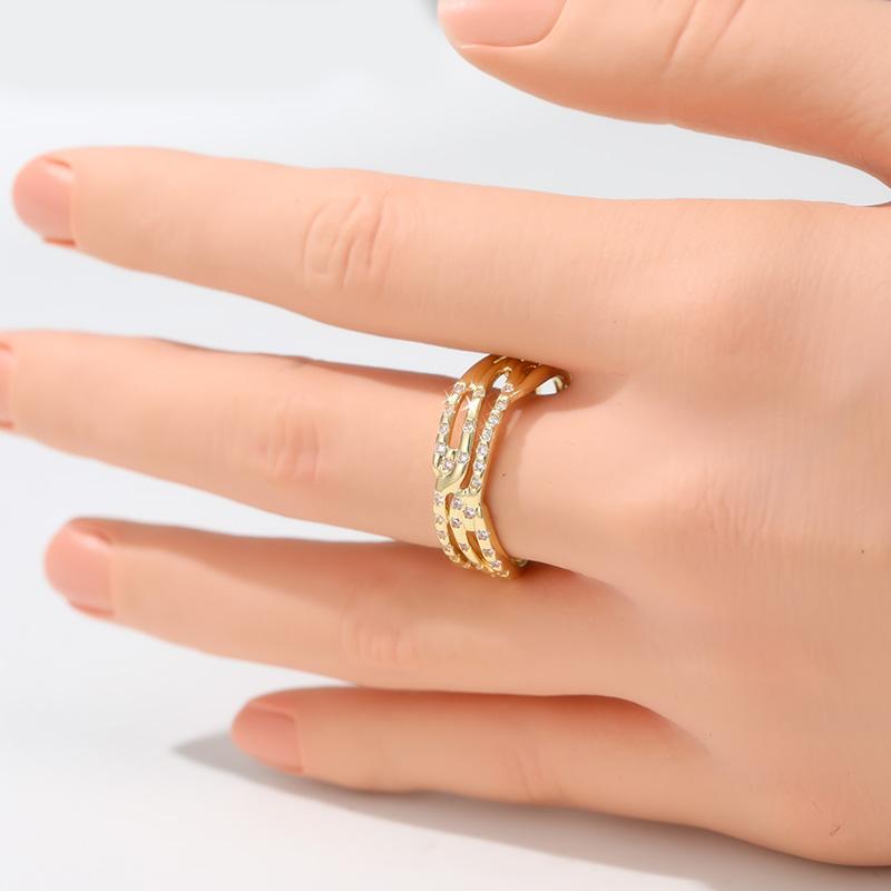 Vintage Inlaid White CZ Women's Ring Classic Gold Color Geometry Daily Wear Party Jewelry Anniversary Gift