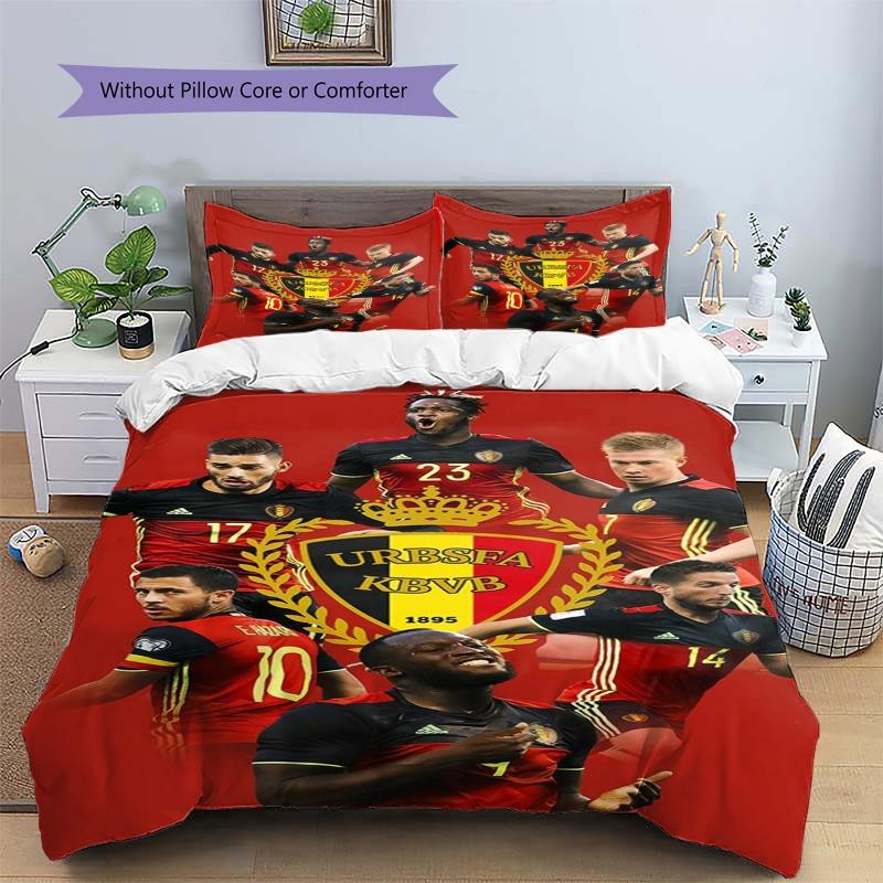 Belgium National Football Team Star Players Crest Print 3 Pieces Duvet Cover Set Red Devils Soccer Bedding Bedroom Decor Without Pillow Core Comforter
