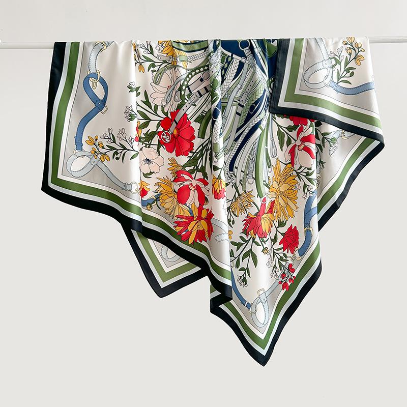 Vintage high-end women's light luxury fashionable design printed 111 twill square scarf, Korean trendy thin shawl