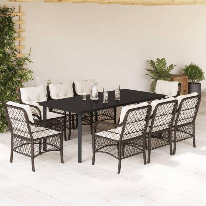 VidaXL Garden Dining Set with Cushions 9 Pcs, Patio Table and Chairs, Outdoor Furniture Terrace, Modern, 3212123
