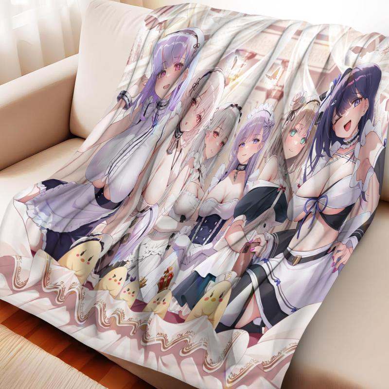 

Anime Style Flannel Fleece Fashion Blanket for Nap, Custom Printed Soft Plush Throw, Cute Green Hair Character Design 75x90cm