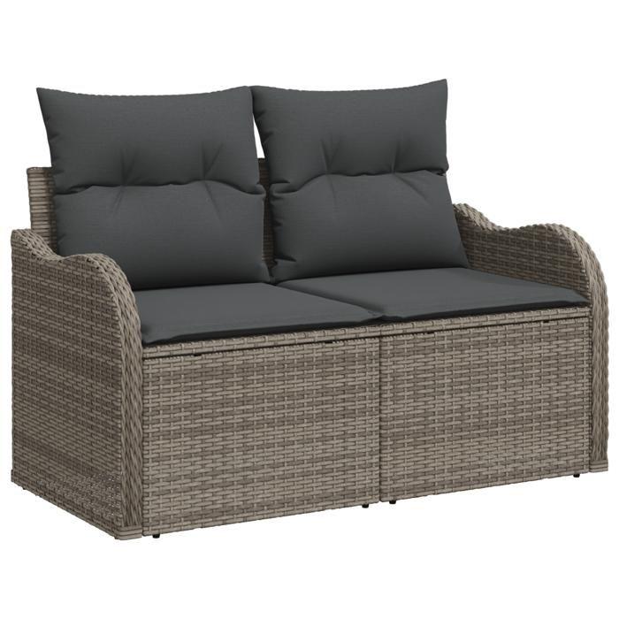 Ensemble de Canapé de Jardin 6 Pièces avec Coussins en Rattan Gris Poly, Canapé de Jardin 2 Places avec Coussins en Rattan 3345809