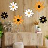 6Pcs/Set Rustic Wooden Flower Wall Decoration Handcrafted Black Yellow White Floral Wall Art Home Office Living Room Bedroom Wall Hanging Ornament