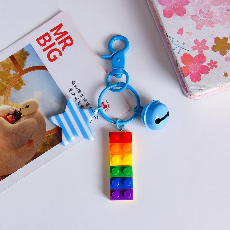 Korean Colorful Striped Star Bell Keychain Pendant - Rainbow Backpack Charm Gift