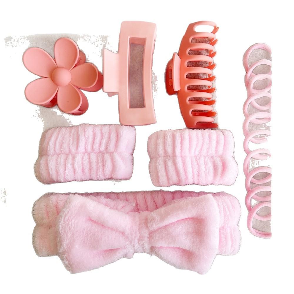 16-Piece Multi-Color Soft Headband and Hair Clip Set with Bowknot Washband and Elastic Hair Ties