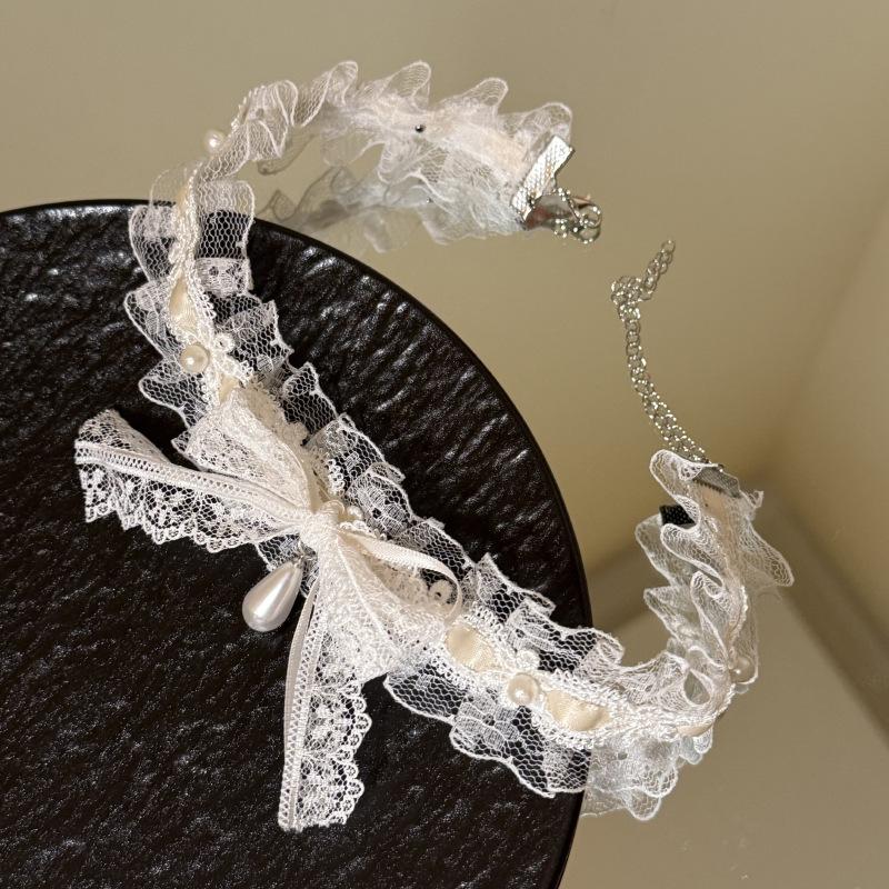 Gargantilha Lolita para Meninas com Pingente de Coração de Amor em Renda e Pedras, Correntes de Colar para Cosplay, Acessórios de Joias Dançantes para Festa de Casamento