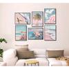 6Pcs Summer Beachy Wall Art Fresh Pink Tropical Ocean Art Print Beach Chairs Starfish Surfboard Palm Tree Wall Decor Retro Coastal Canvas Picture Bus