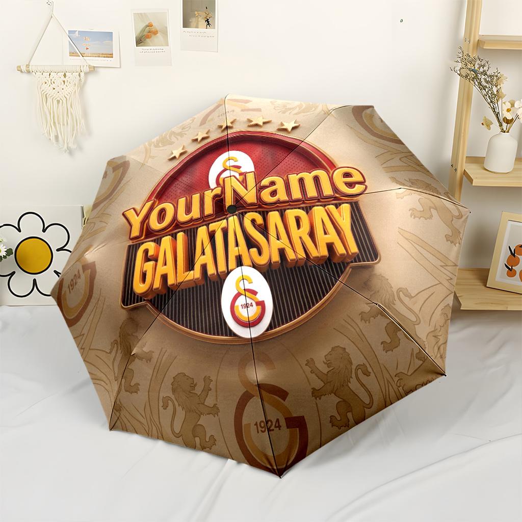 Galatasaray1 Personalized Name Umbrella Automatic Umbrella Folding Umbrella with 8 Ribs Durable Plastic Iron Travel Essential Outdoor Accessory