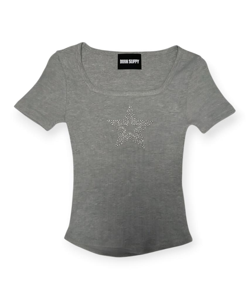 BORN SLIPPY Crystal Star Square Neck Tee (Gray)