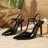 Black Pointed Toe T Strap Design Brand Pumps Women High Quality Patent Leather Ankle Buckle Dress Shoes Tacones Mujer Elegantes