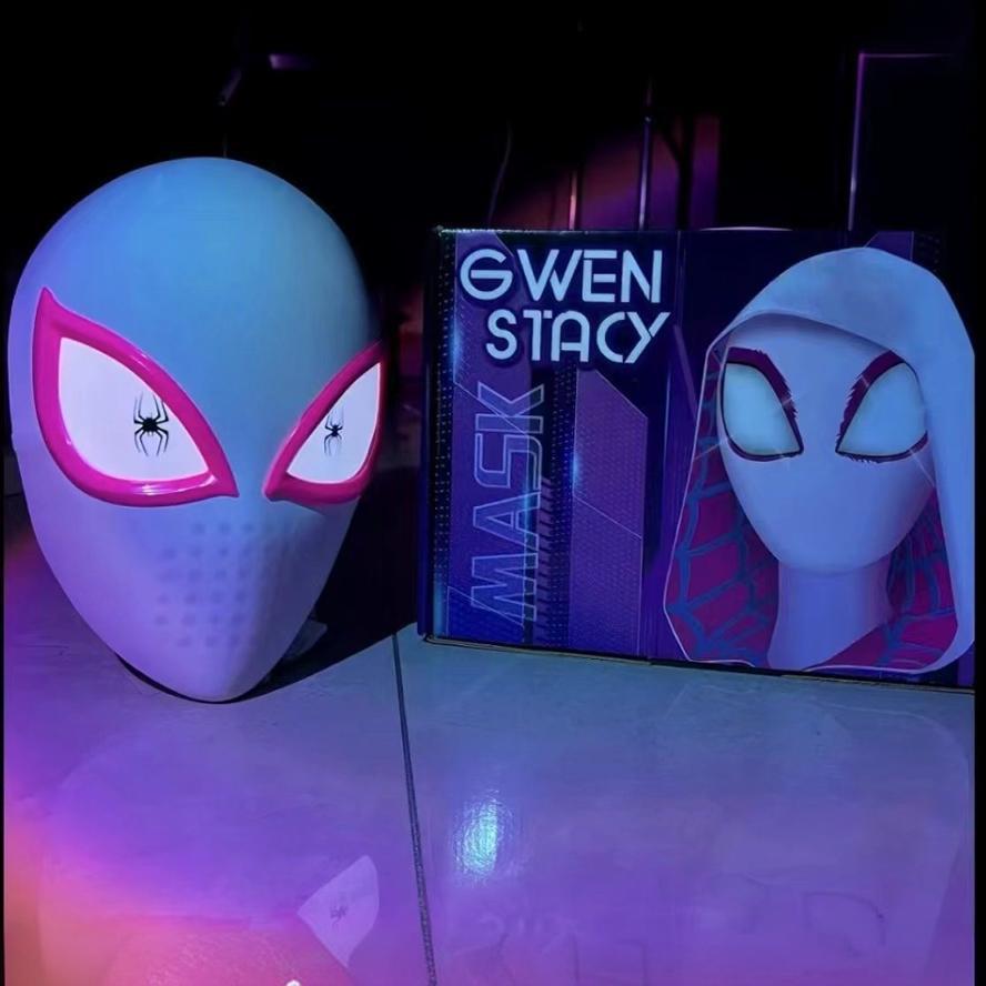 Adult Spider-Gwen Cosplay Helmet Touch Activated Light Up Electric Movable Eyes Mask Halloween Party Headgear