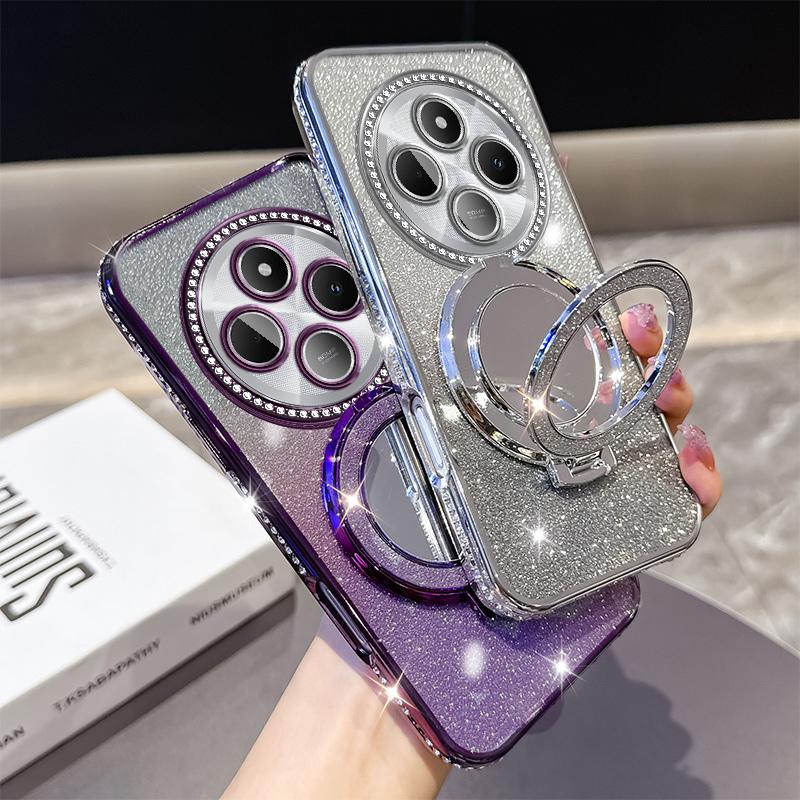 Diamond Glitter Magsafe Mirror Magnetic Holder Case For Xiaomi Redmi 14C 13C 4G A3 Cover