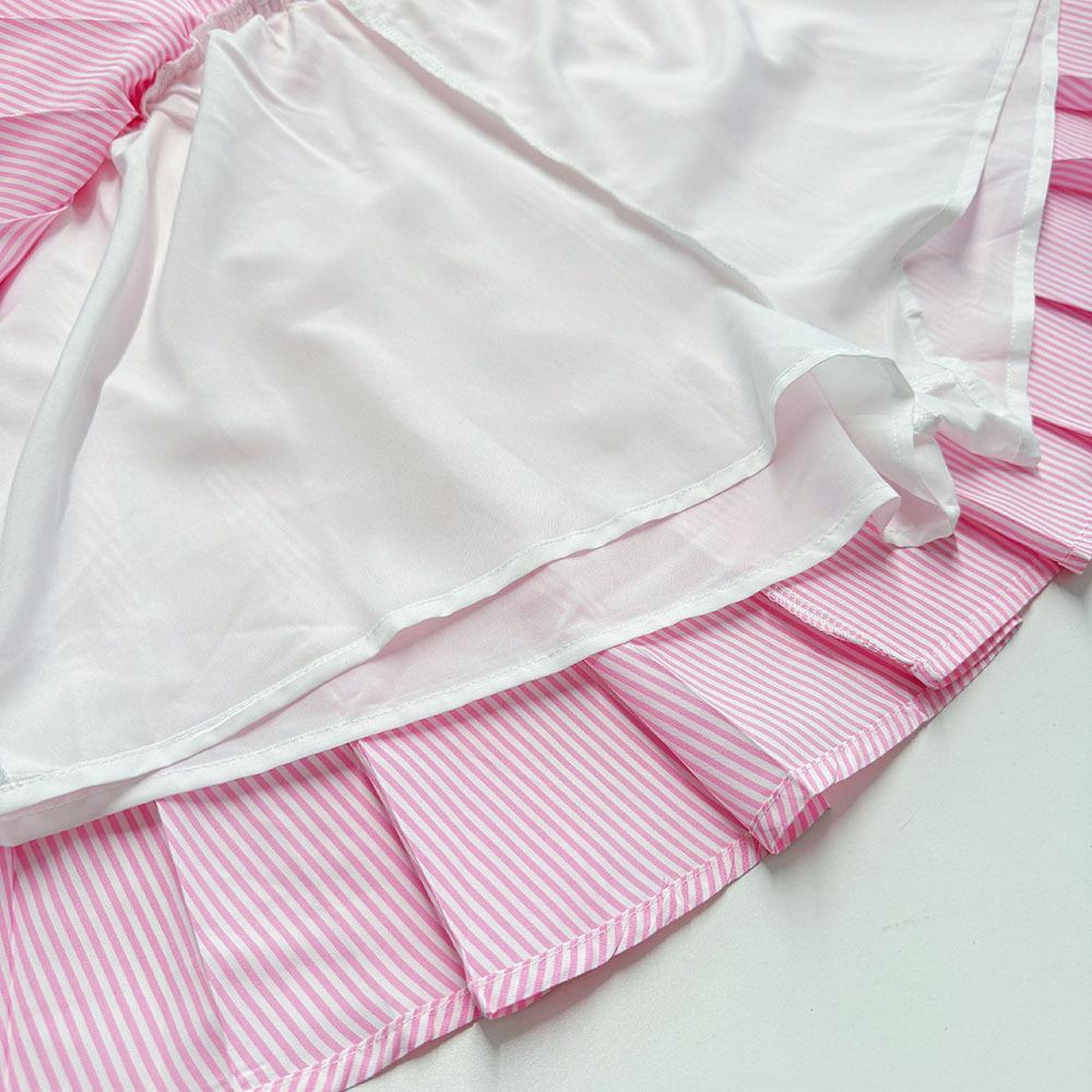 Striped Long Sleeve Shirt Women's Tennis Set Fashion Casual Elastic Waist Pleated Skirt Two-Piece Set