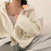 Women's Korean Style Double Zipper Hooded Cardigan – Long Sleeve, Loose Knit Sweater for Autumn/Winter