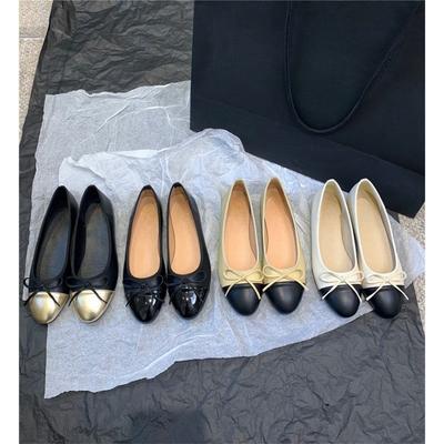 Flat Bottom Round Head Bow Ballet Shoes Small Fragrant Wind Soft Sole Light Fairy One Pedal Color Matching Shoes