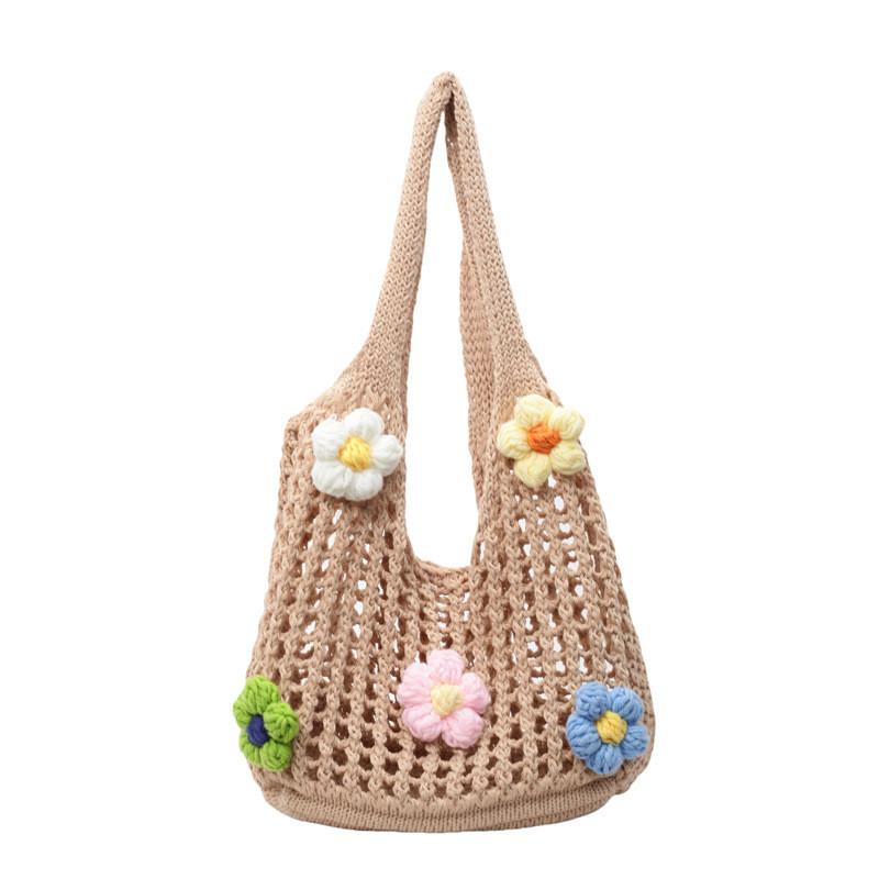 Cotton Woven Beach Bag With Floral Pattern For Summer Vacation And Daily Use