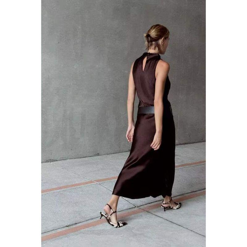 Za Autumn New Women clothes 2025 Western Style With Belt Silk Satin Texture Midi Dress 2277302