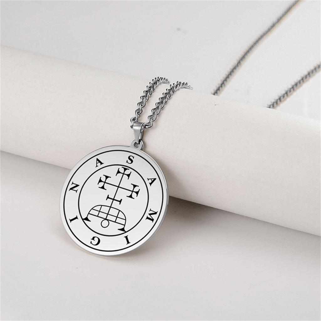 EUEAVAN Vintage Solomon Seal Pendant Necklaces Stainless Steel Silver Color King Asmoday Demon Sigil Amulet Jewelry Gifts